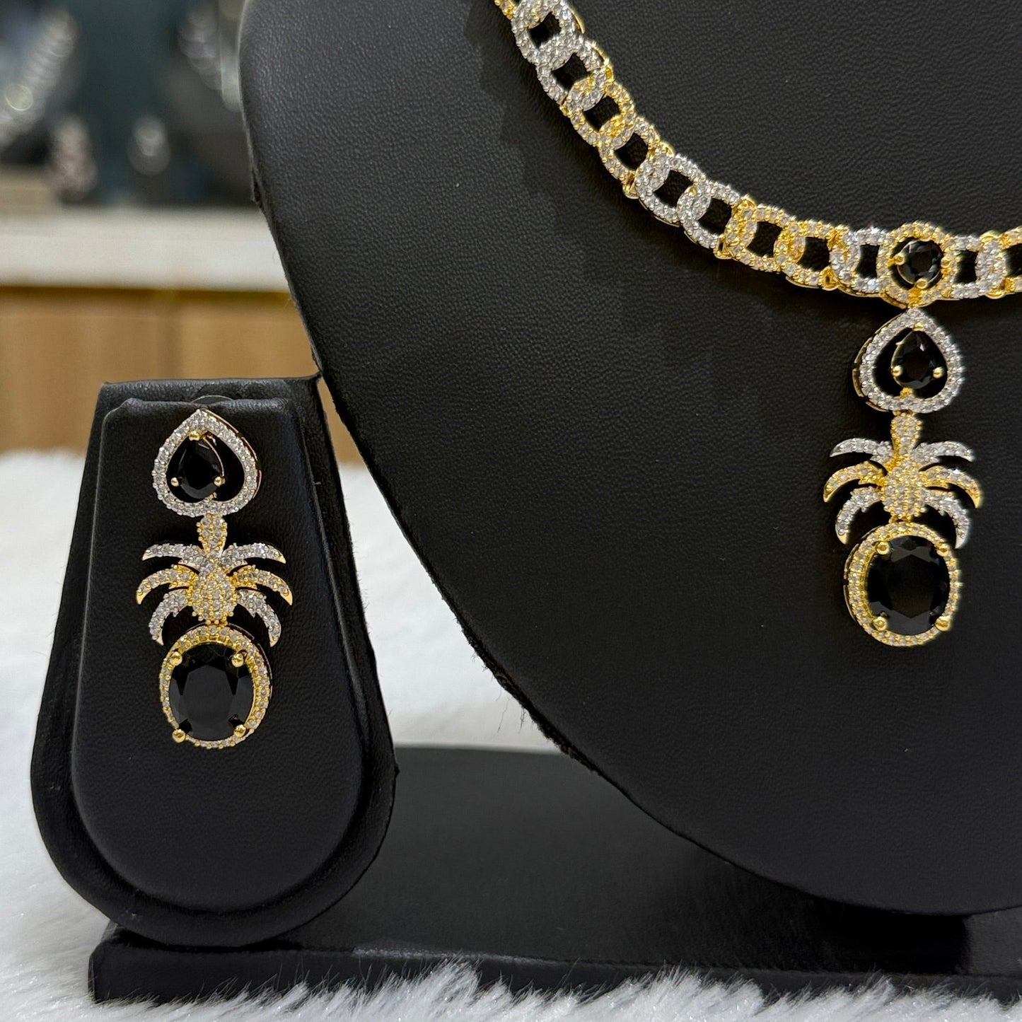 AD - Golden & Silver Necklace - Black