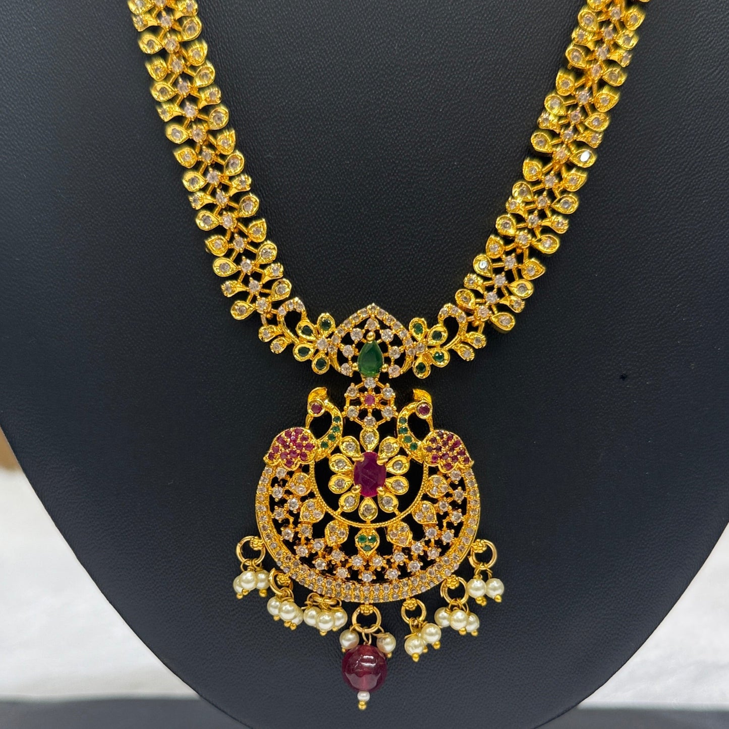 Long Diamond Necklace with Pearls