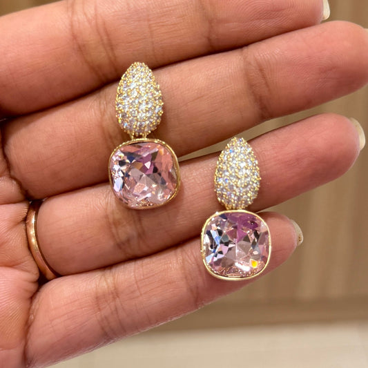 AD Glimmer Square Earrings Pink