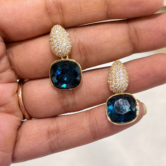 AD Glimmer Square Earrings Blue