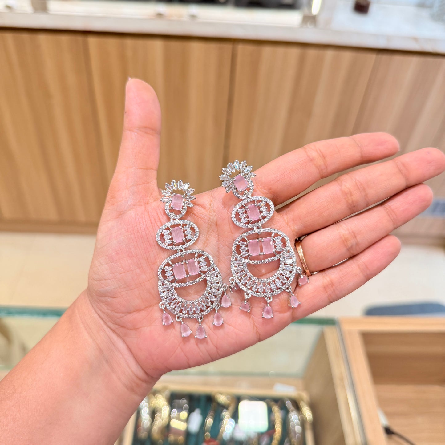 AD Triple Drop Earring - Pink