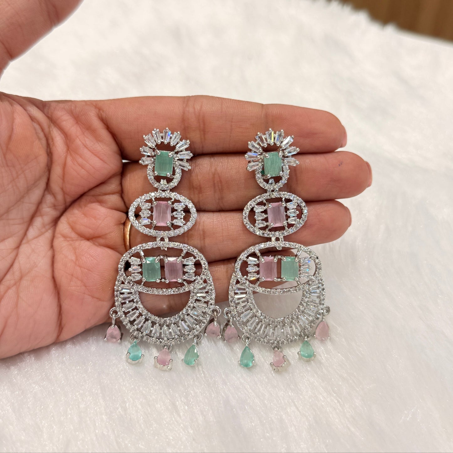 AD Triple Drop Earring -Mint & Pink