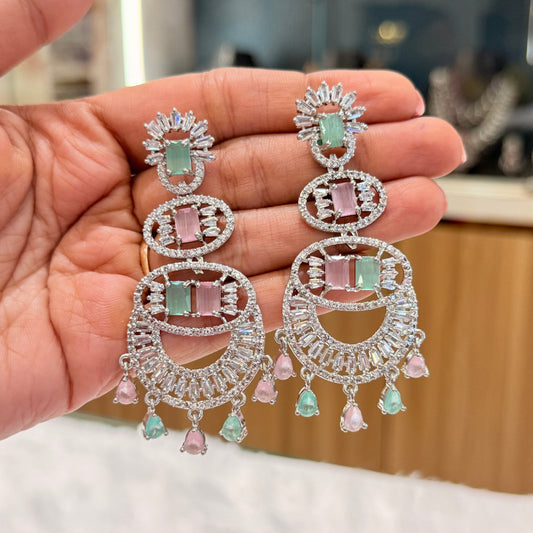 AD Triple Drop Earring -Mint & Pink