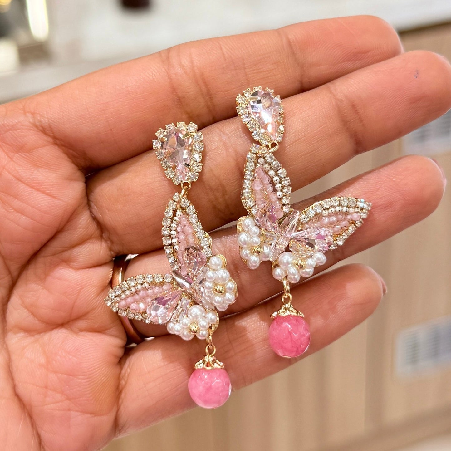 AD Pink Butterfly Earrings