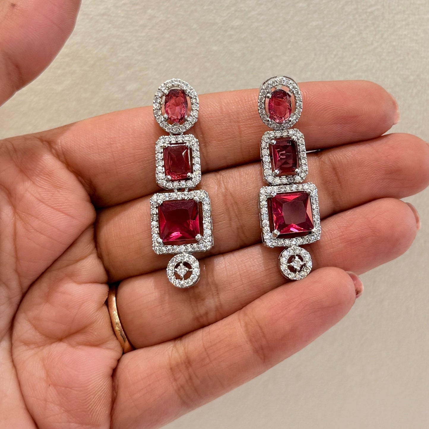 AD Line Drop Earring - Red