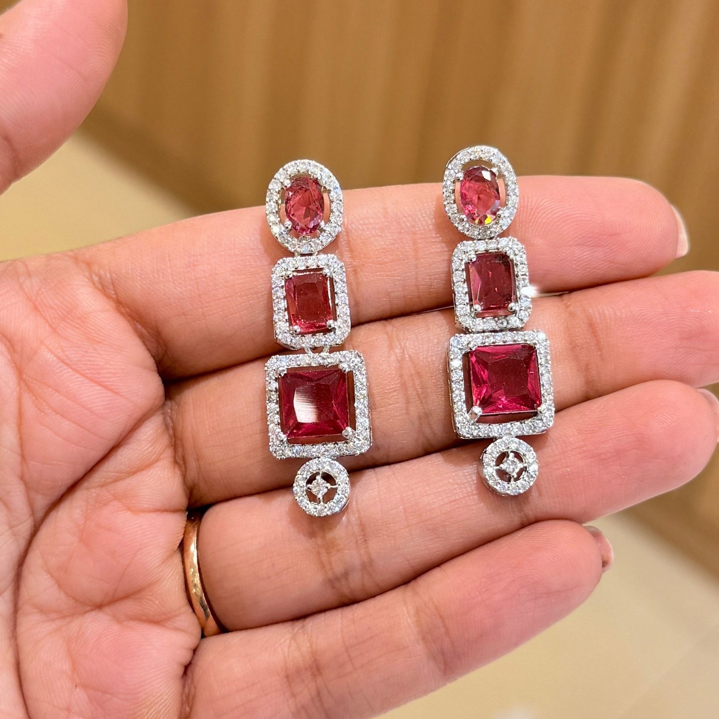 AD Line Drop Earring - Red