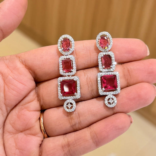 AD Line Drop Earring - Red