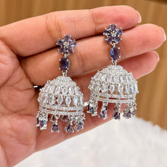 AD Diamond Drop Jhumka - Purple