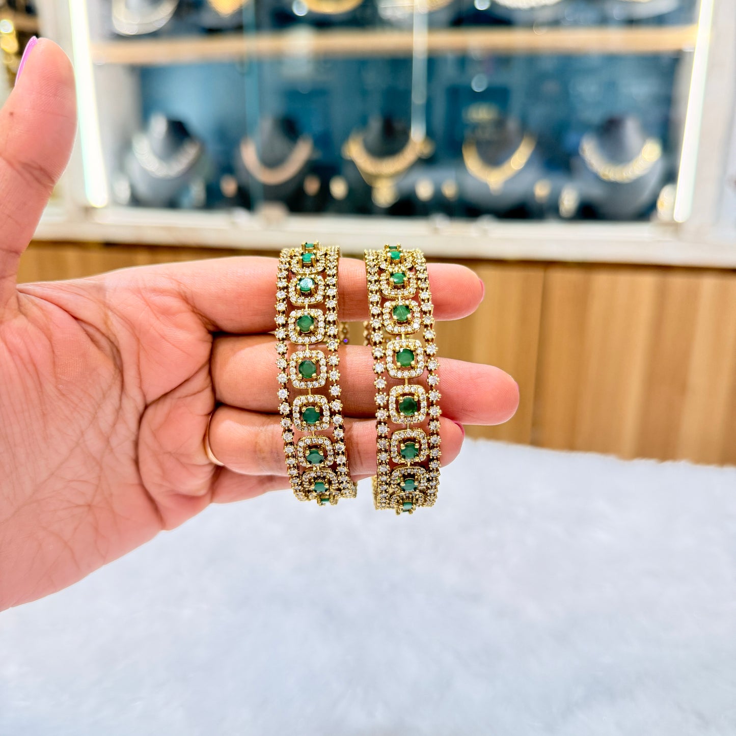 Zahra Victorian Bangle with Green Diamond