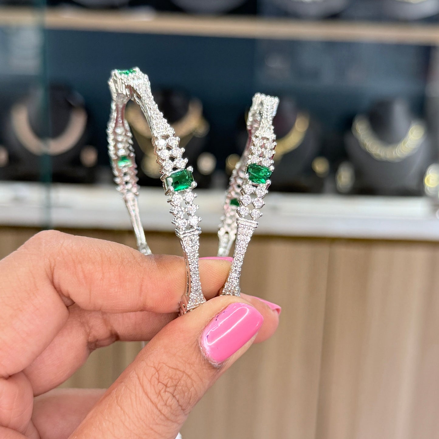 Shaina AD Bangle With Green Stone