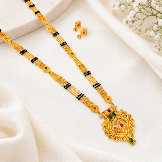 Akshara Long Mangalsutra with pendant & earrings - 36 inch