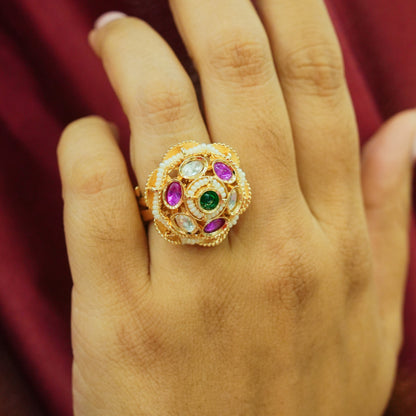 Rajkumari Ring With Pink & White Stones
