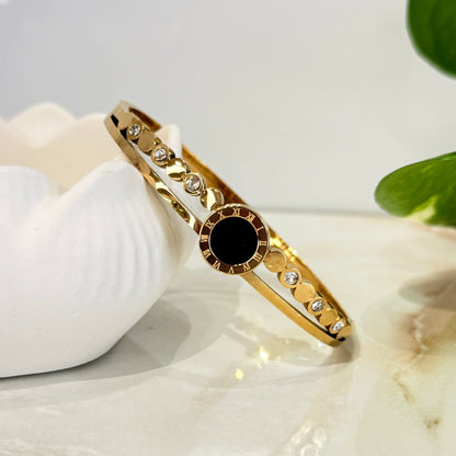 Anti Tarnish Bracelet with Black Dial & Diamonds