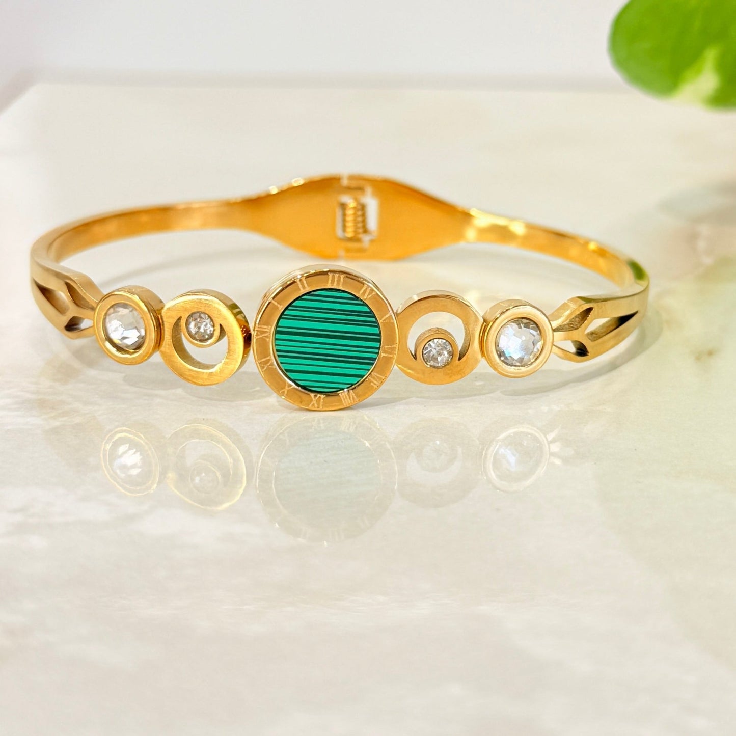 Anti Tarnish Bracelet with Green Dial & Diamonds