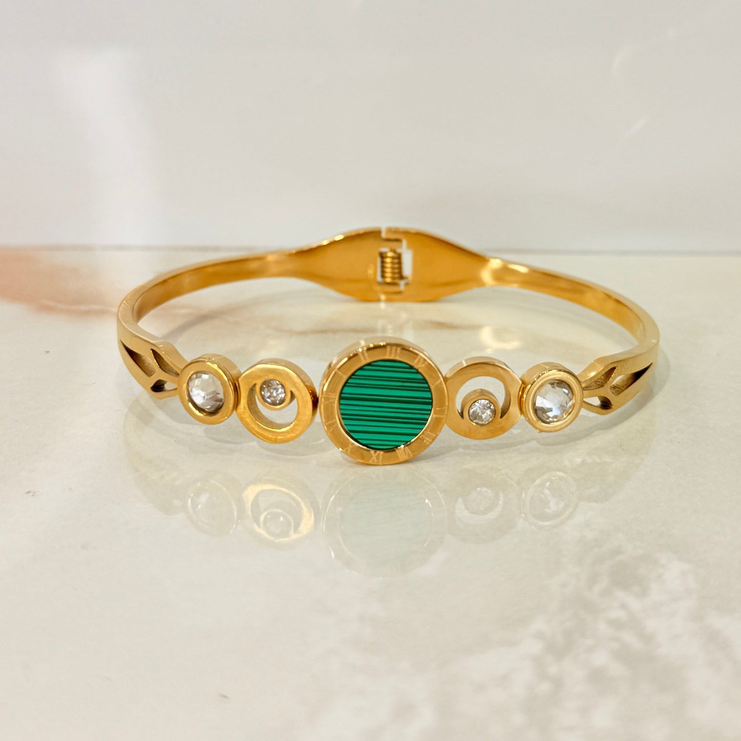 Anti Tarnish Bracelet with Green Dial & Diamonds