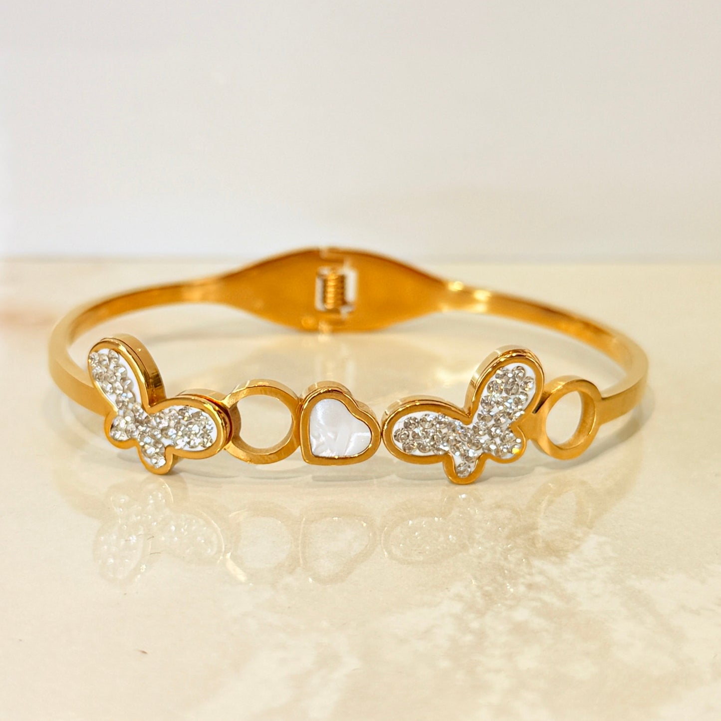 Golden Butterfly & Heart Bracelet- Anti Tarnish