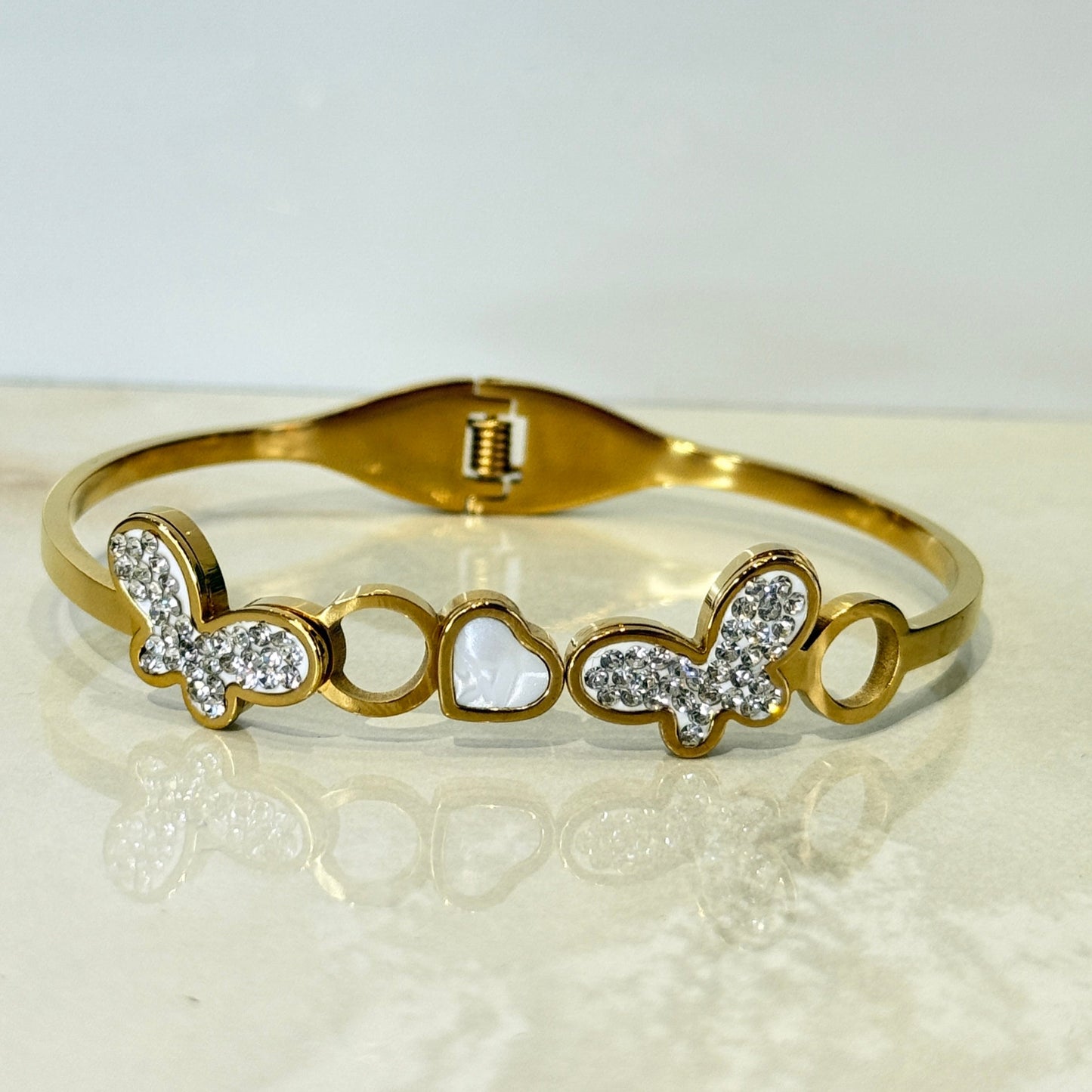 Golden Butterfly & Heart Bracelet- Anti Tarnish