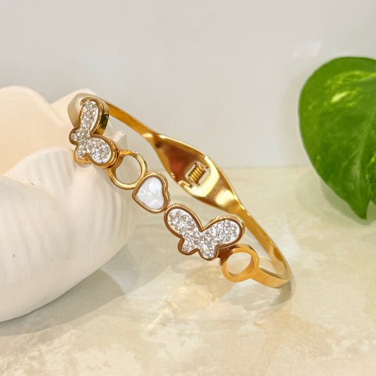 Golden Butterfly & Heart Bracelet- Anti Tarnish