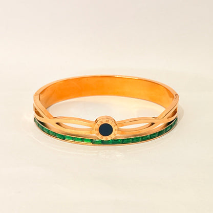 Rose Gold Kada With Green Stones - Anti Tarnish