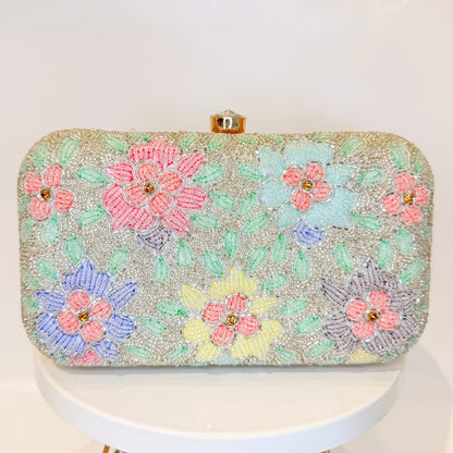Multicolor Floral Clutch - Silver