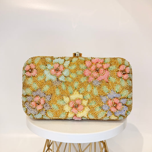 Multicolor Floral Clutch - Golden