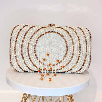 Anara White & Golen Tassel Clutch