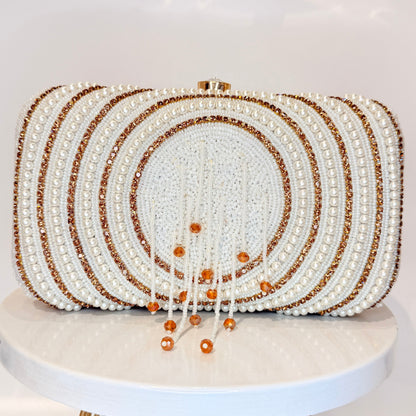 Anara White & Golen Tassel Clutch