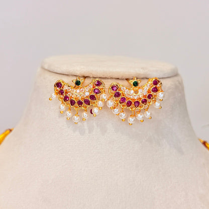 Gopika Necklace with Pink & Green Stone