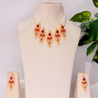 Pankhudi Chinchpeti Necklace - Rani Pink