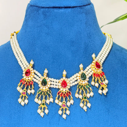Pankhudi Chinchpeti Necklace - Pink & Green