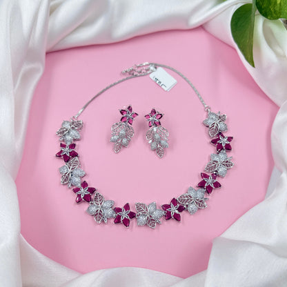 Floral Red American Diamond Necklace