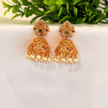 Peacock Multicolour Jhumka with Pearls