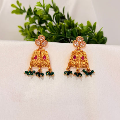Eshaya Earring with Green beads tassels
