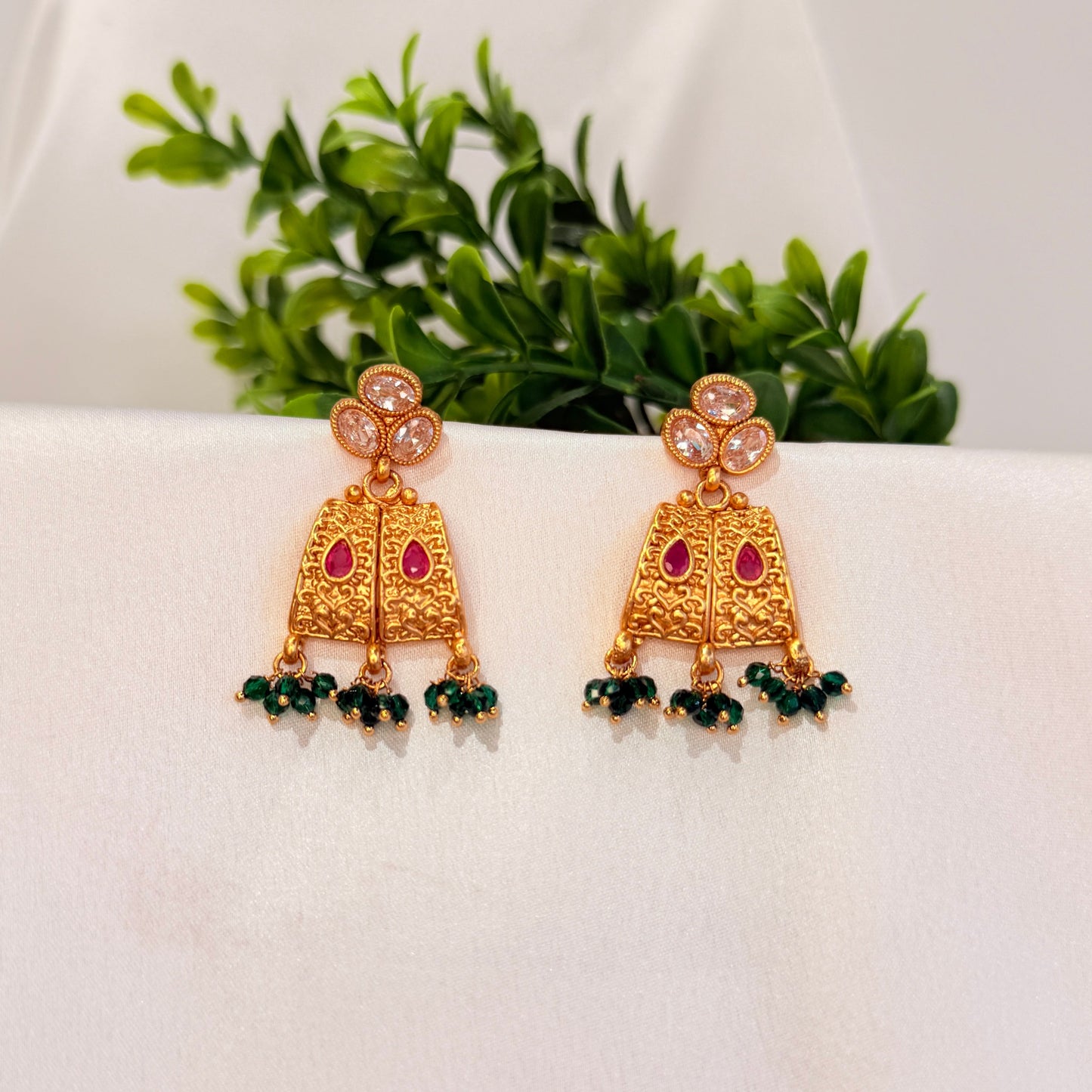 Eshaya Earring with Green beads tassels
