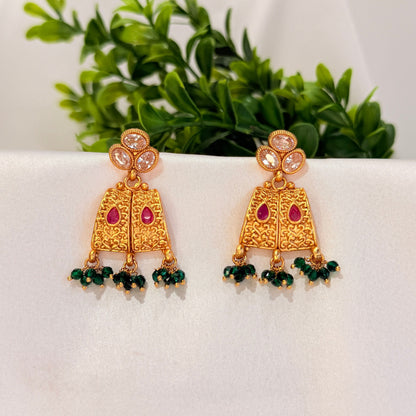Eshaya Earring with Green beads tassels