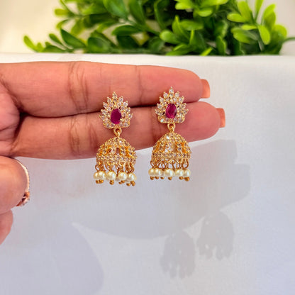Mini Jhumka with Pink Stone