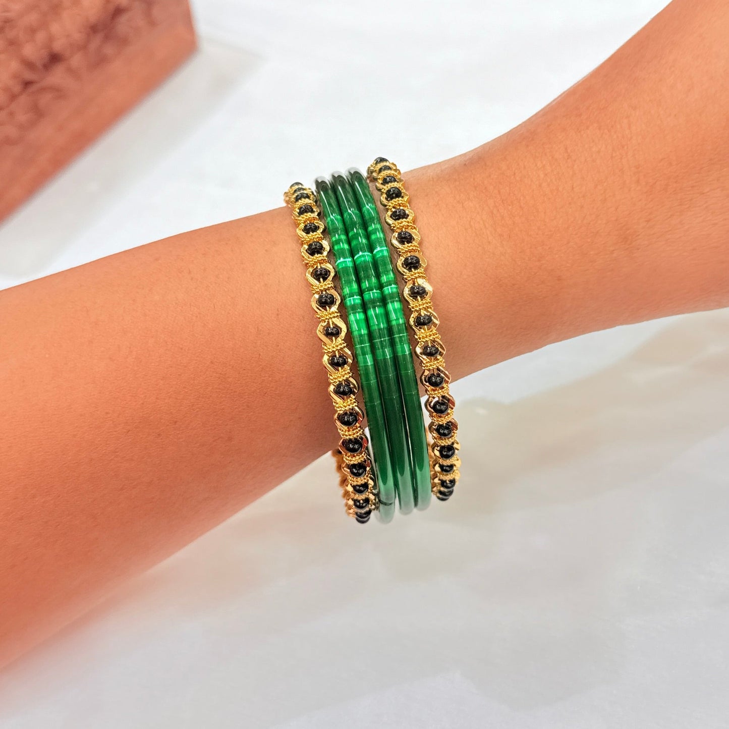 Rashi Black Bead Golden Bangle