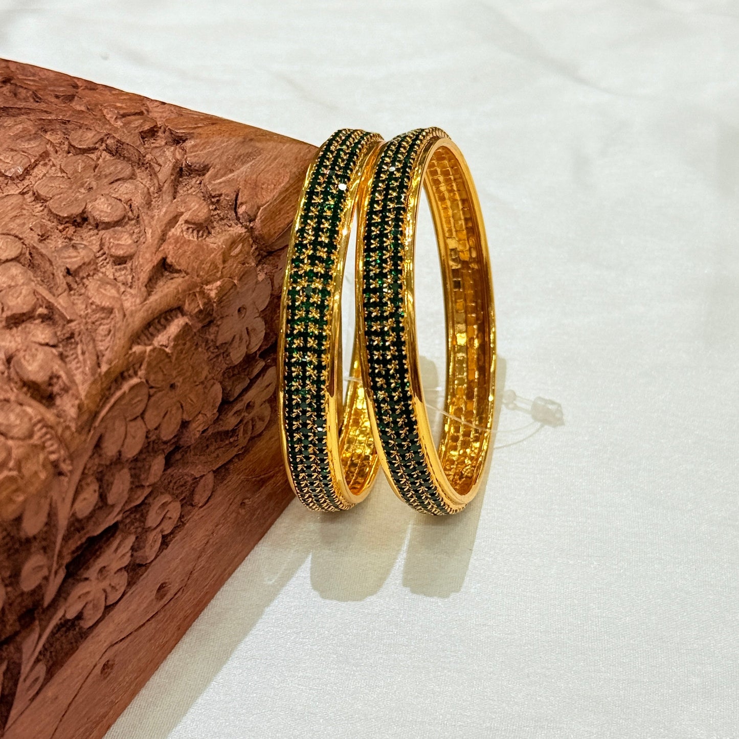 Kusum Golden Bangle With Green Stone