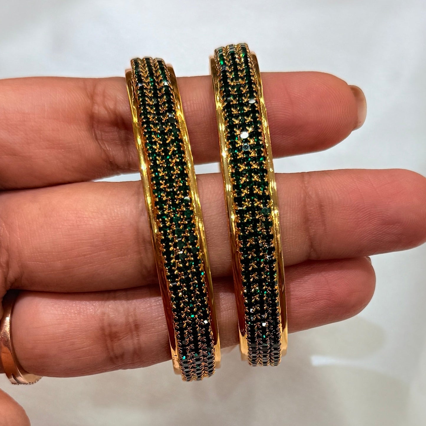 Kusum Golden Bangle With Green Stone