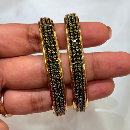 Kusum Golden Bangle With Green Stone
