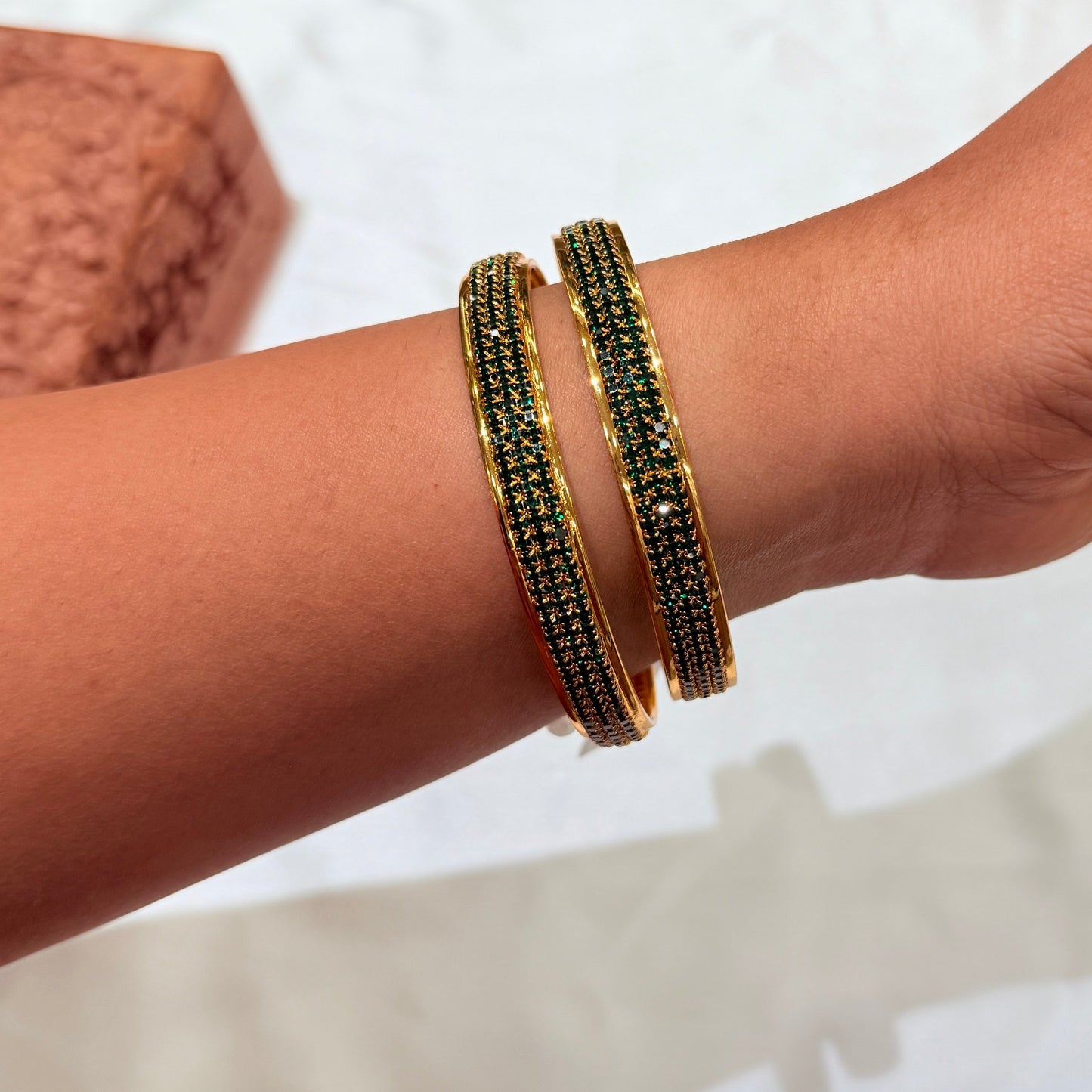 Kusum Golden Bangle With Green Stone
