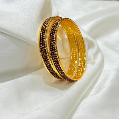 Vedika Golden Bangle With Red Stone