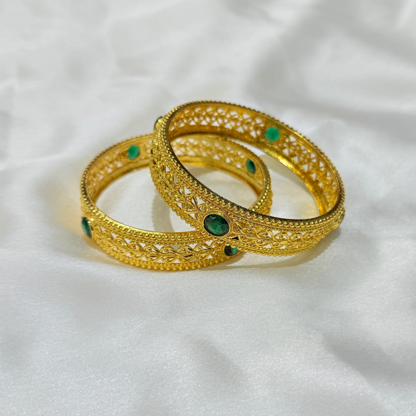 Sanskriti Green Stone Golden Bangle GB715