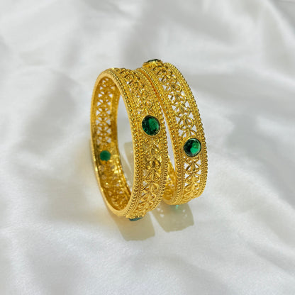 Sanskriti Green Stone Golden Bangle GB715
