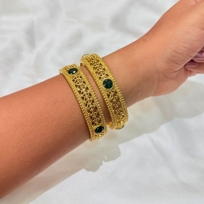 Sanskriti Green Stone Golden Bangle GB715