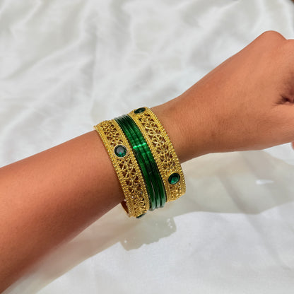 Sanskriti Green Stone Golden Bangle GB715