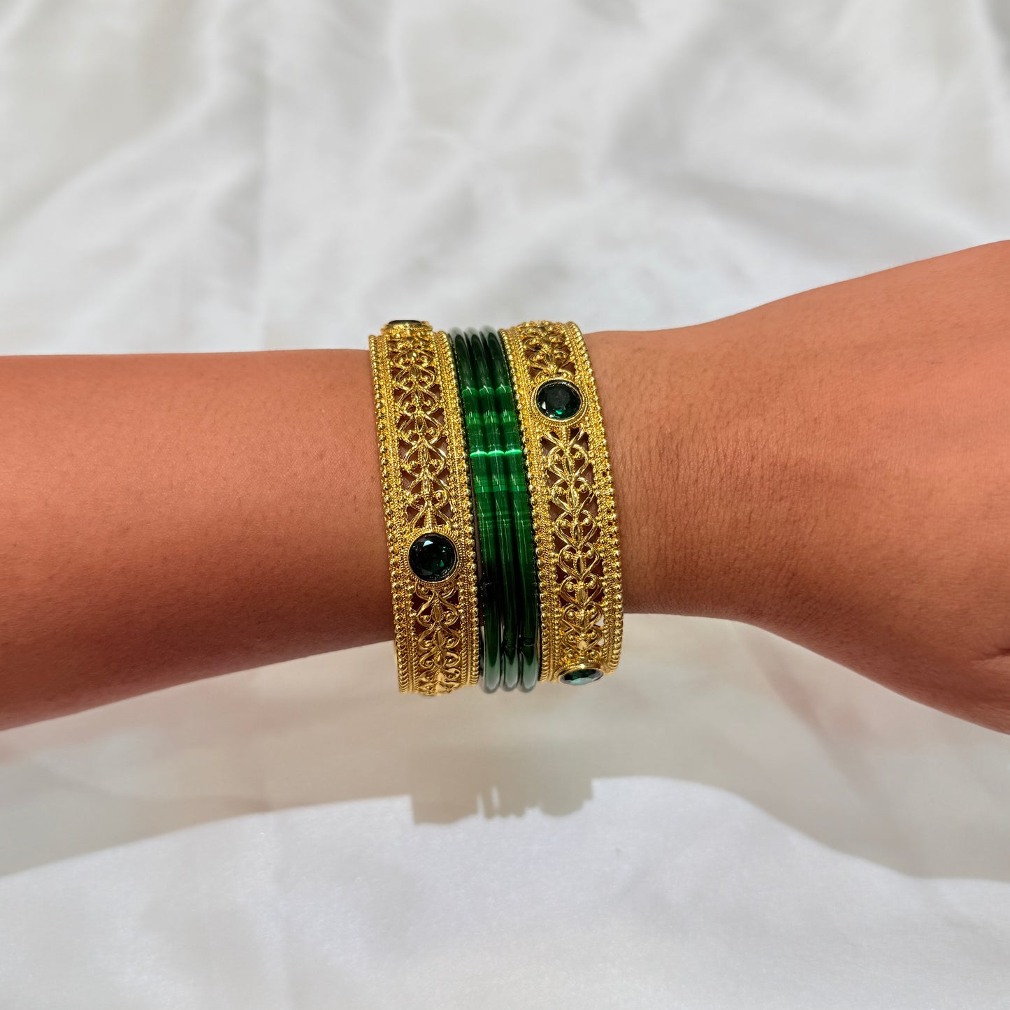 Sanskriti Green Stone Golden Bangle GB715