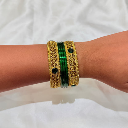 Sanskriti Green Stone Golden Bangle GB715