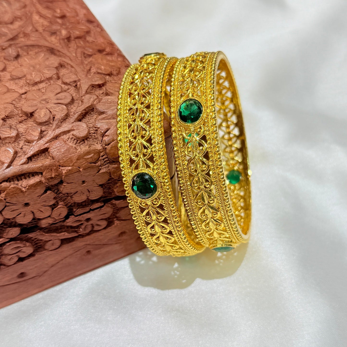 Sanskriti Green Stone Golden Bangle GB715