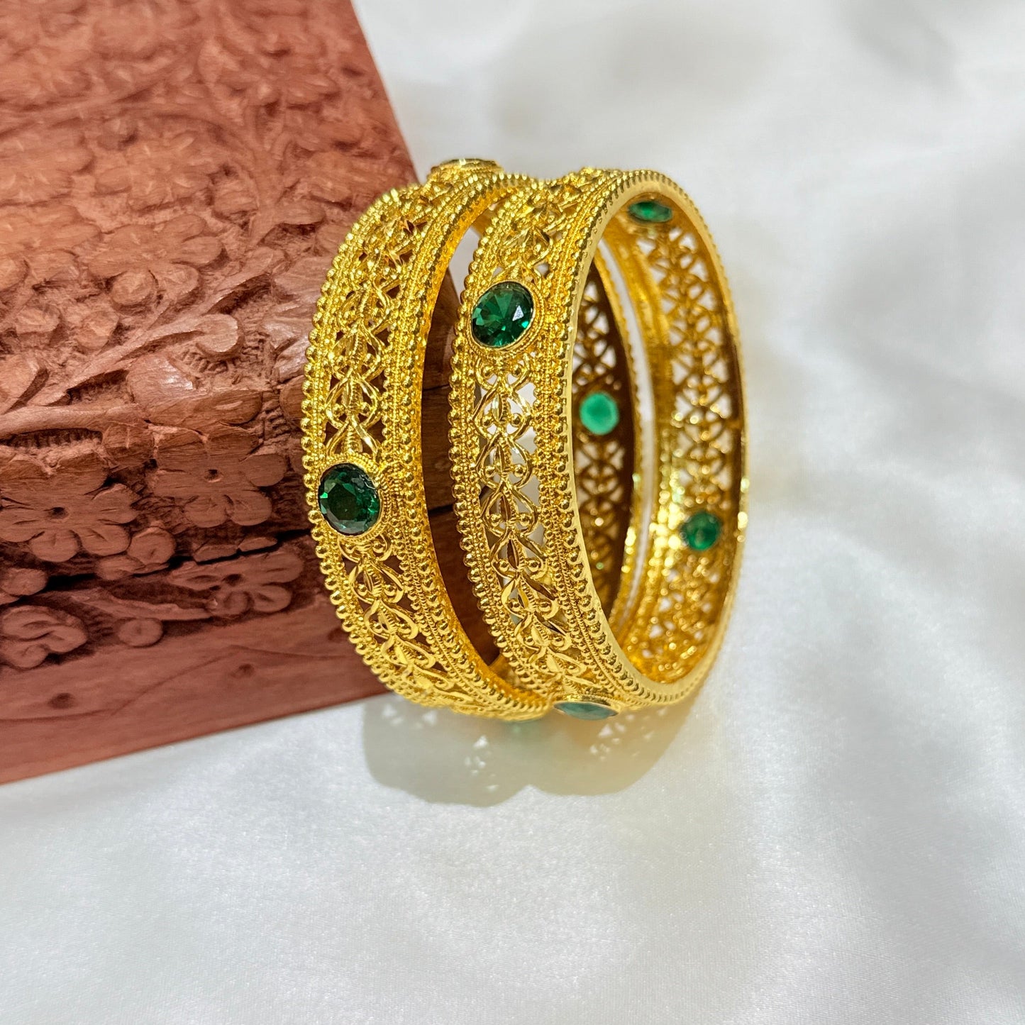 Sanskriti Green Stone Golden Bangle GB715